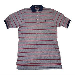 VTG Polo Golf Blue & Red Striped Short Sleeve Polo Size L